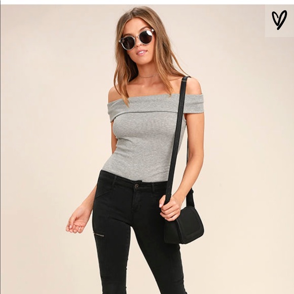 HEATHER GREY OFF-THE-SHOULDER BODYSUIT - Picture 1 of 3